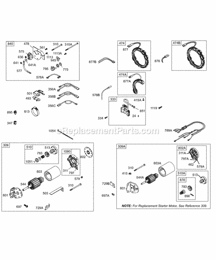 Alternator Electric Starter Gear Reducer Diagram and Parts List for 250417-0503-01  Briggs and Stratton Engine